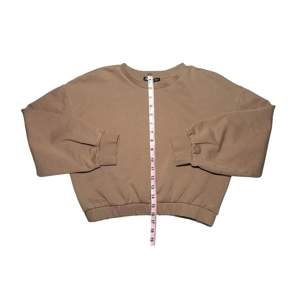 ZARA Brown Cropped Crewneck Sweatshirt Womens Size L - Picture 4 of 6